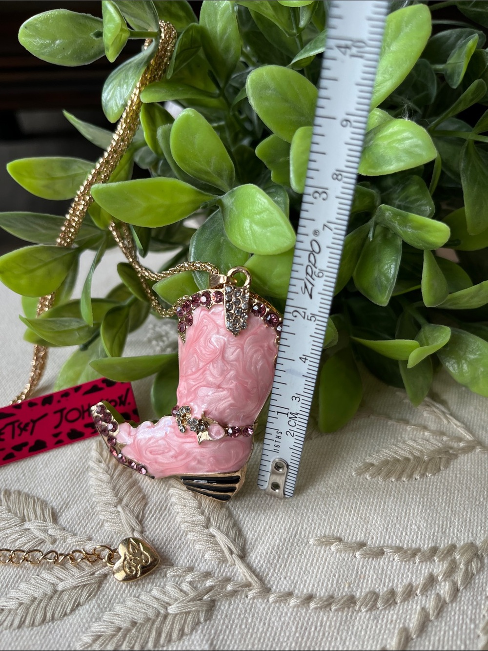 Betsey Johnson Pink Jeweled Cowboy Boot Pendant Necklace ~New~ - Picture 5 of 8
